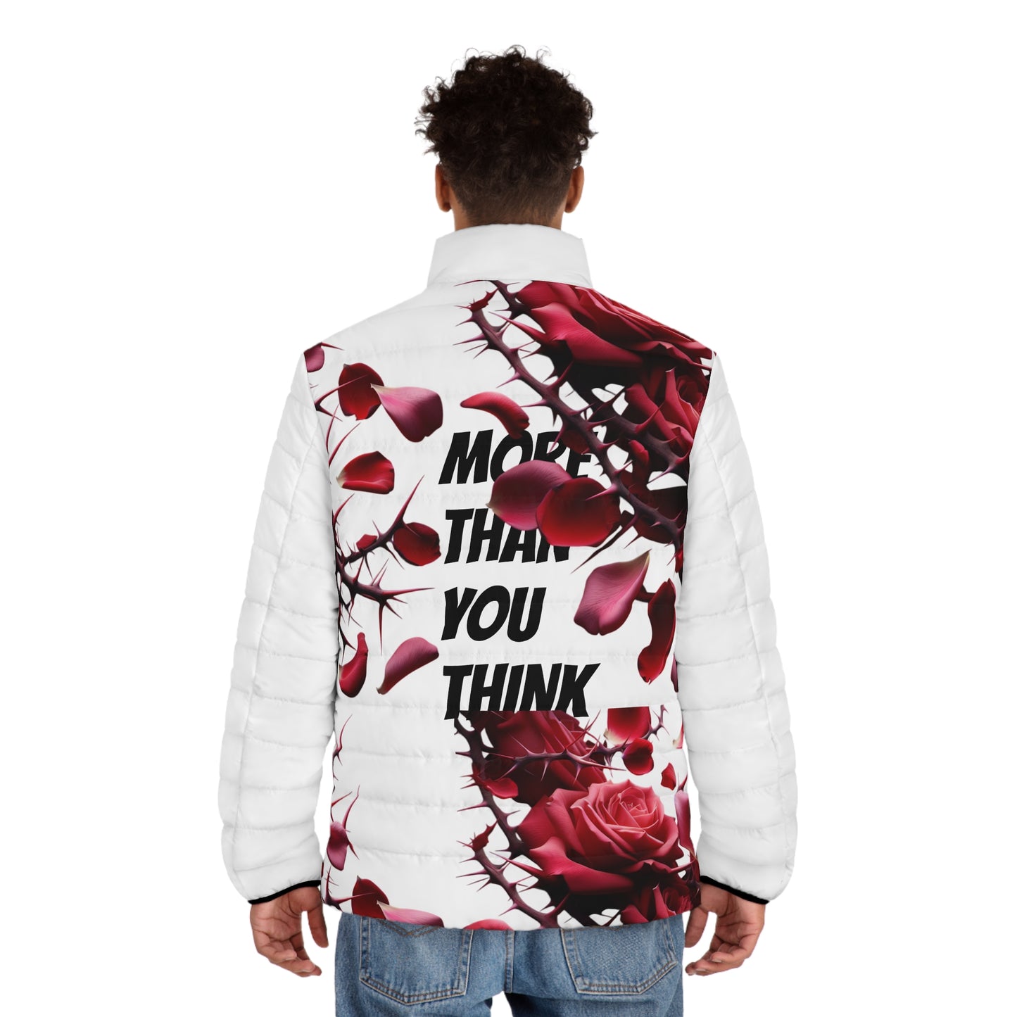 White -MTYT Puffer Jacket - with Red Roses
