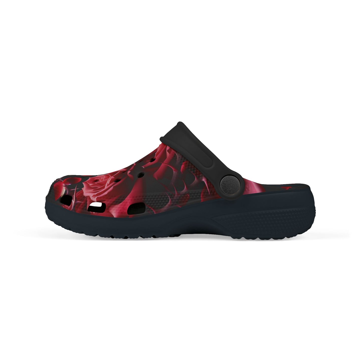 Kids Foam Clogs - Black with Red Roses Design
