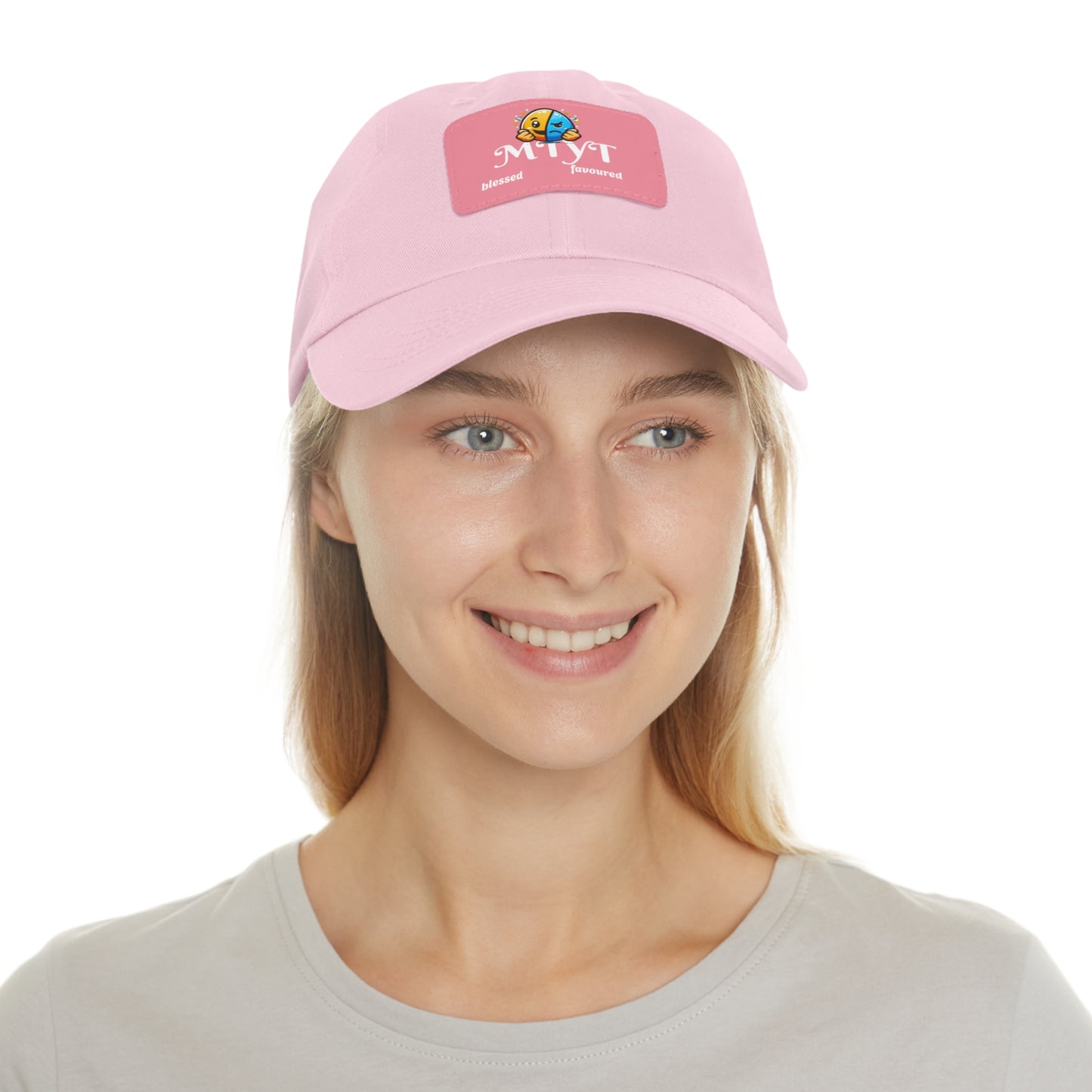 Pink Dad Hat with pink Leather Patch (Rectangle)-MTYT Design