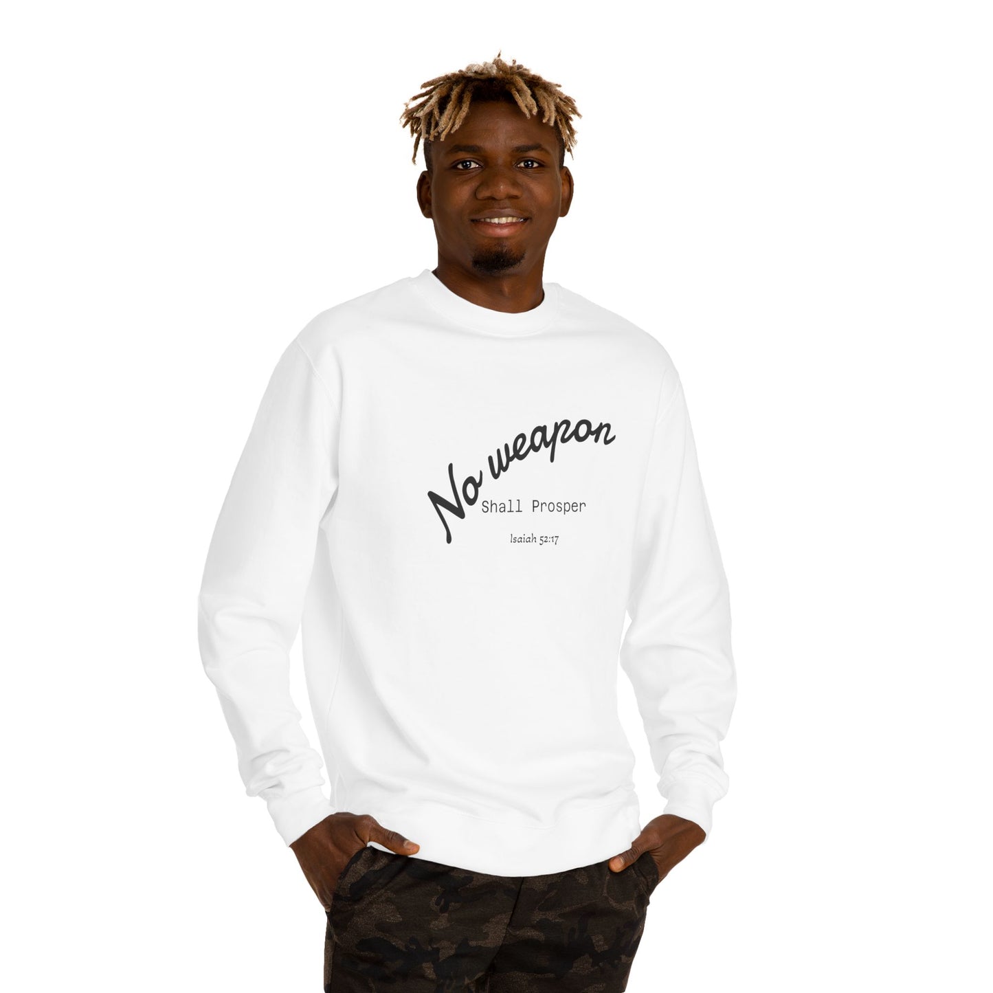 No Weapon Shall Prosper Sweatshirt — Inspirational Biblical Faith Crewneck