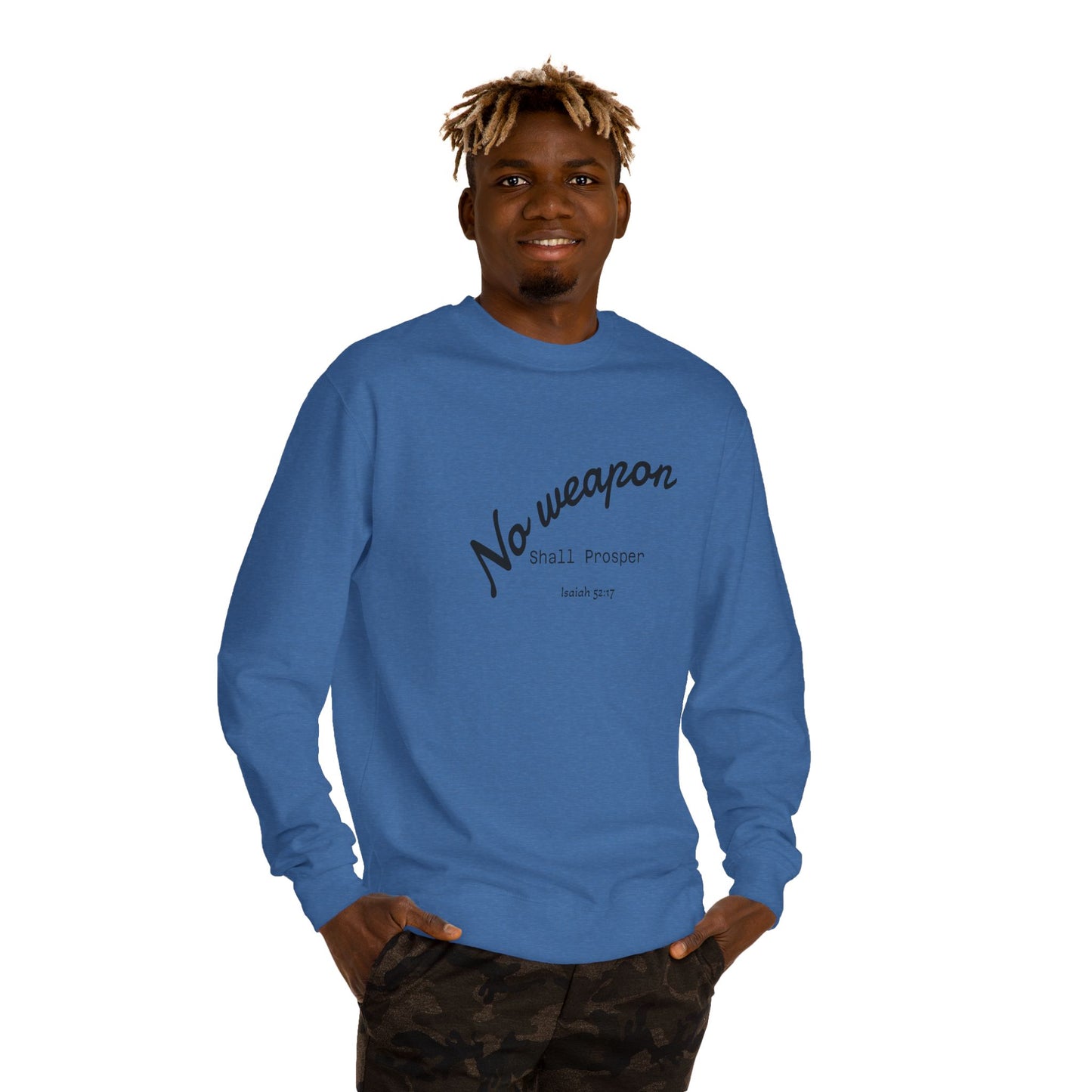 No Weapon Shall Prosper Sweatshirt — Inspirational Biblical Faith Crewneck