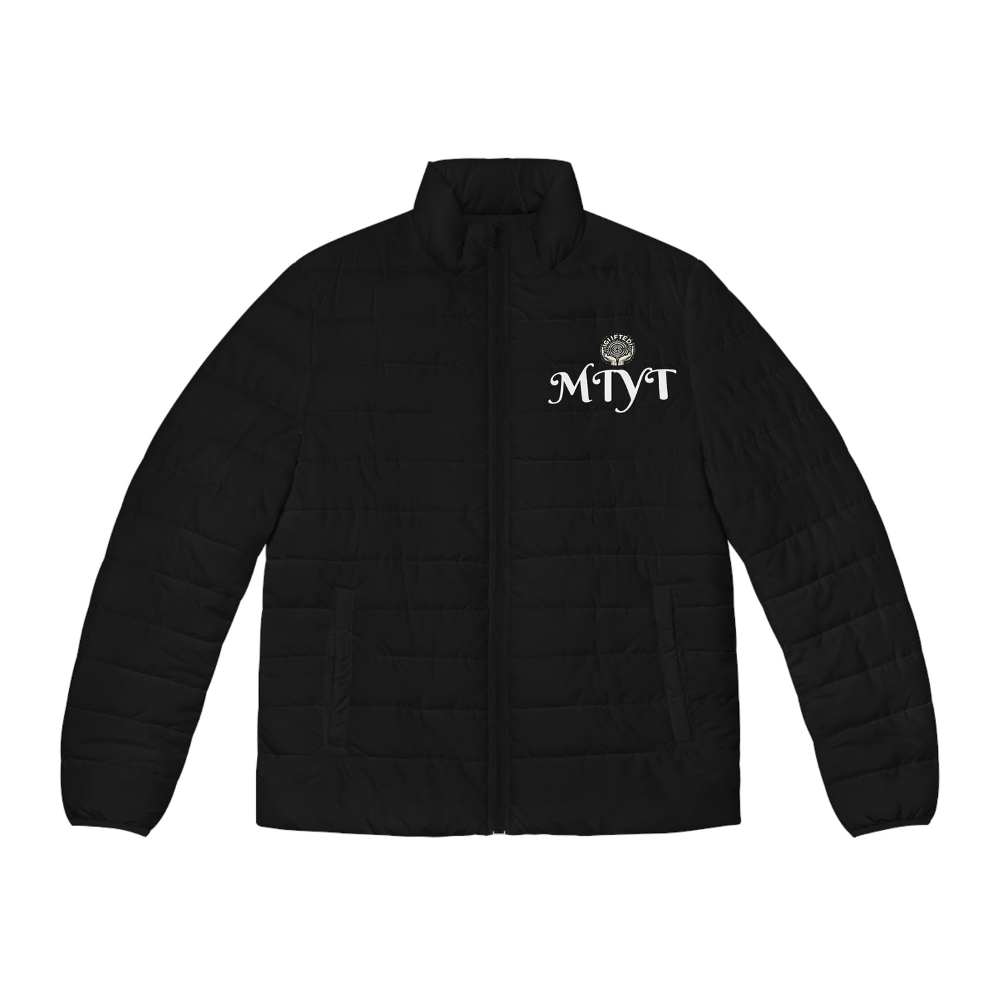 Black -MTYT Men's Puffer Jacket - With Red Roses