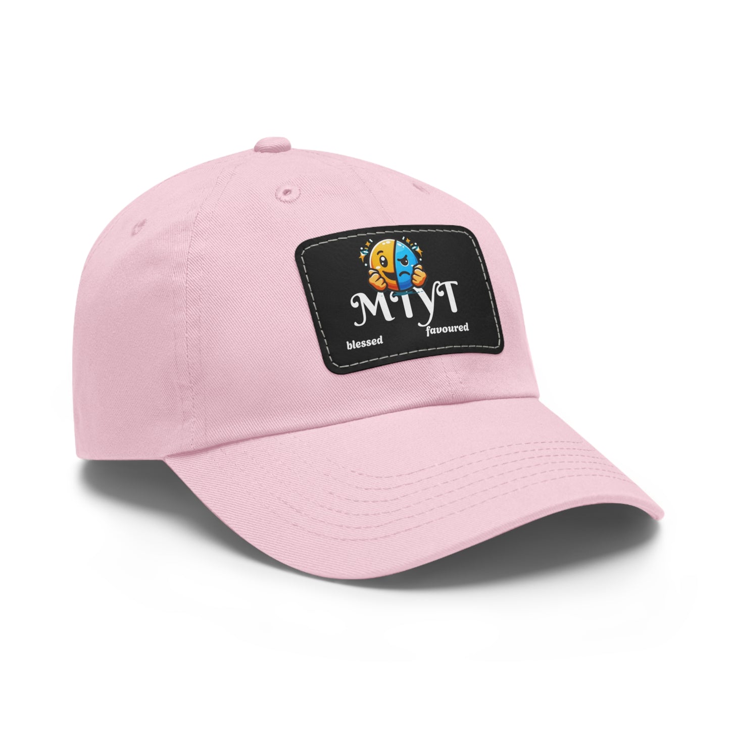 Pink dad hat with Black Leather Patch (Rectangle) -MTYT Design
