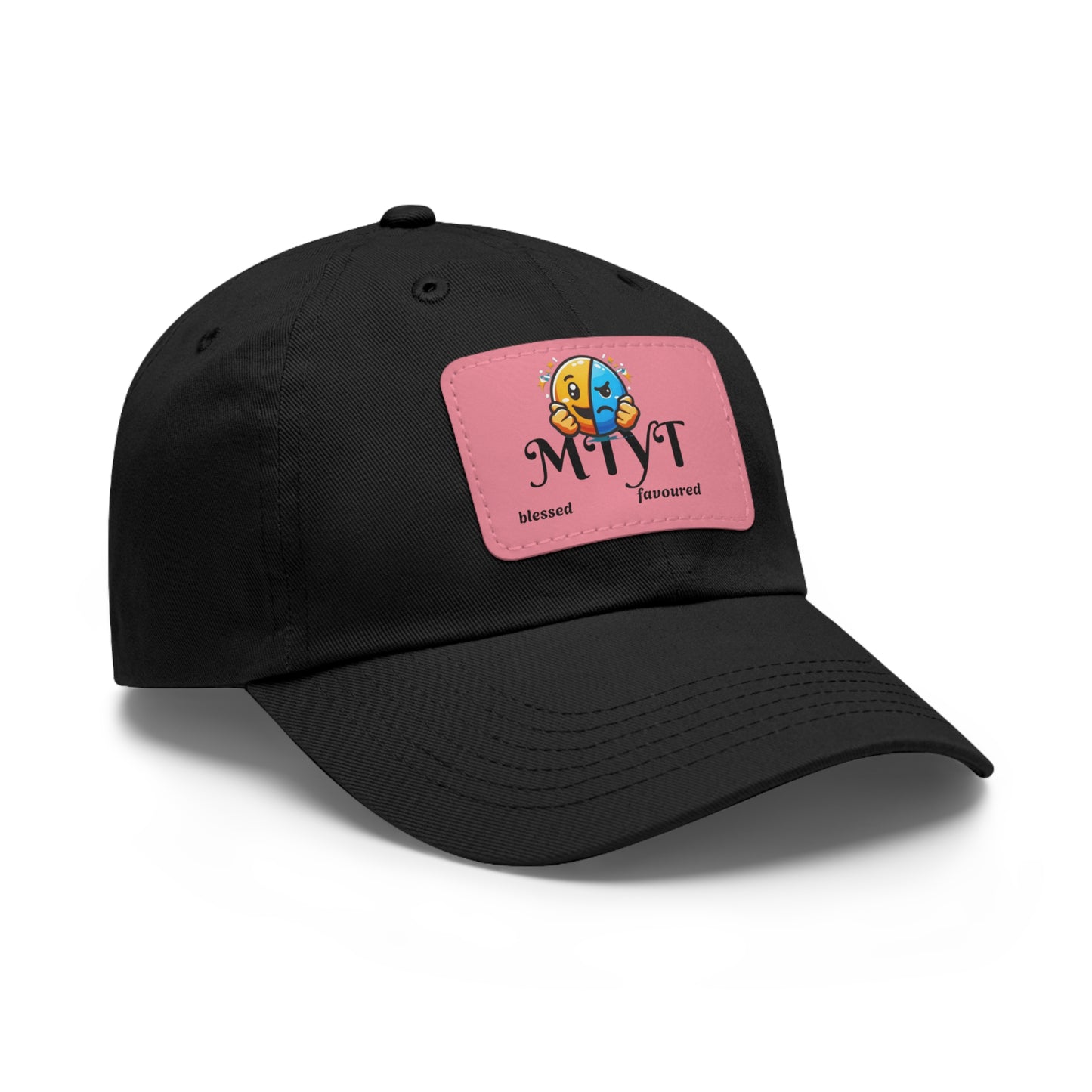 Black Dad Hat with pink Leather Patch (Rectangle)-MTYT Design