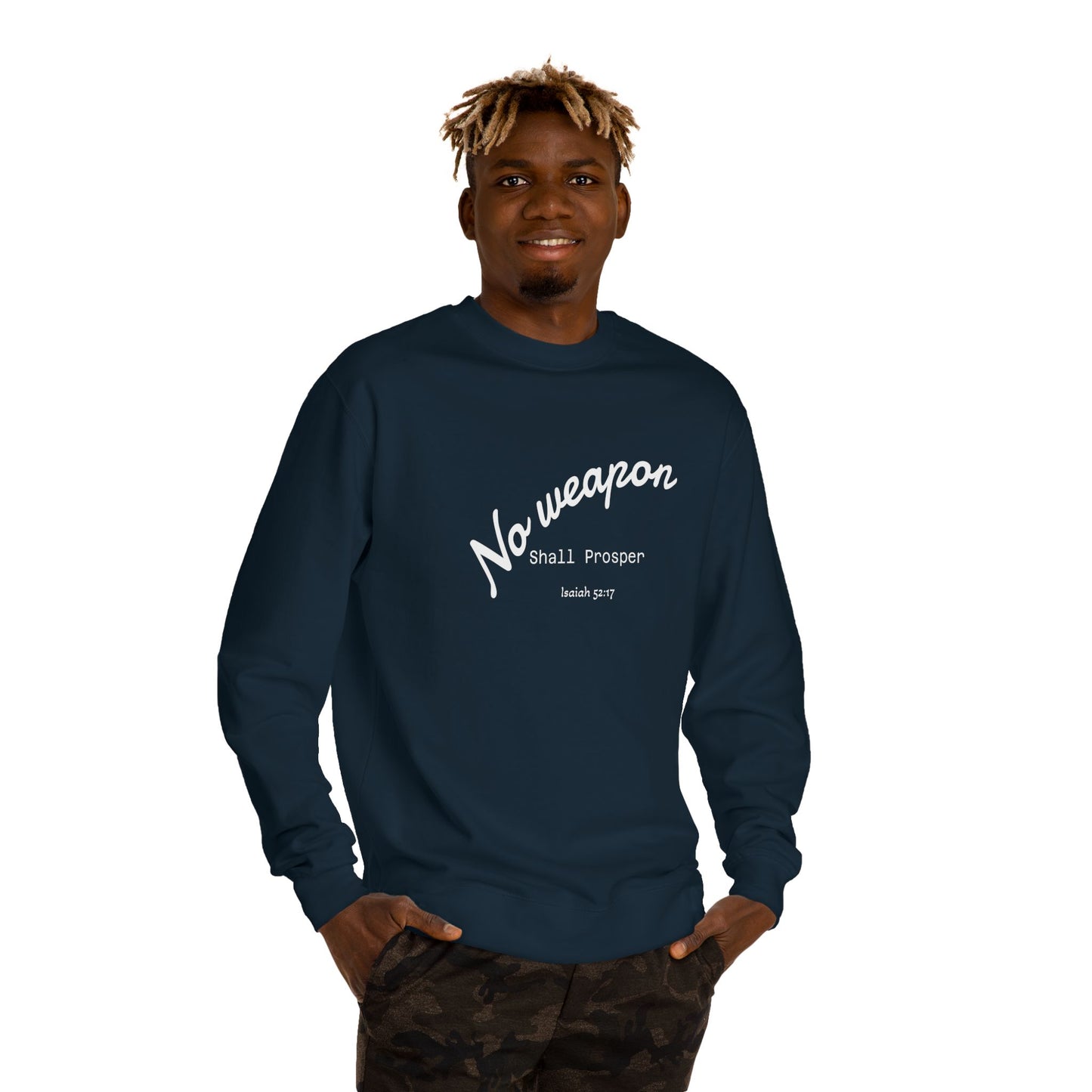 No Weapon Shall Prosper Sweatshirt — Inspirational Biblical Faith Crewneck