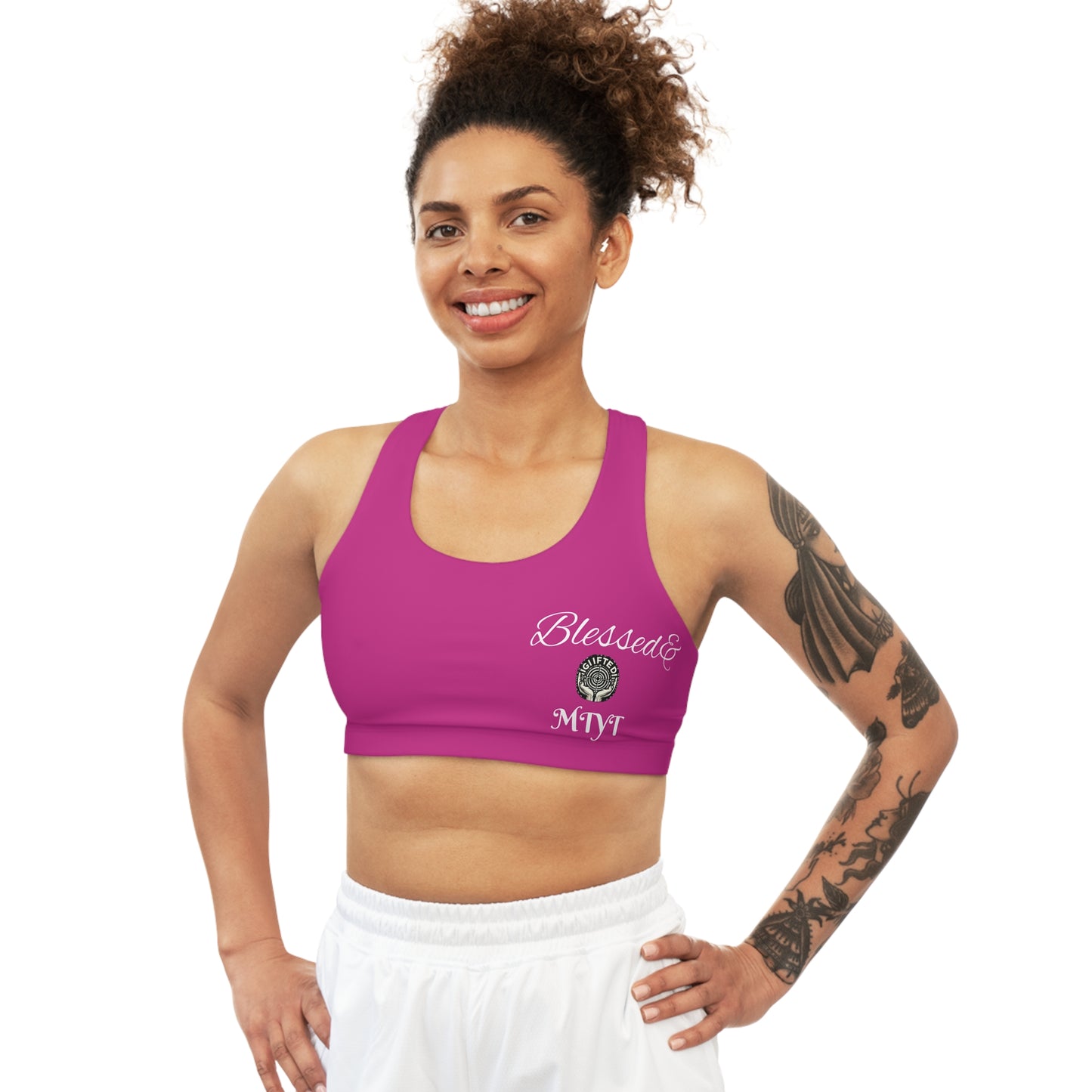 Pink- Blessed and Highly Favored Sports Bra for Women