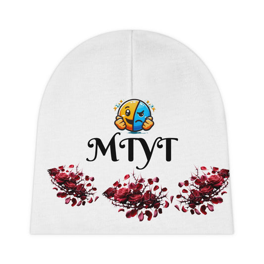 White MTYT  Baby Beanie - with Red Roses