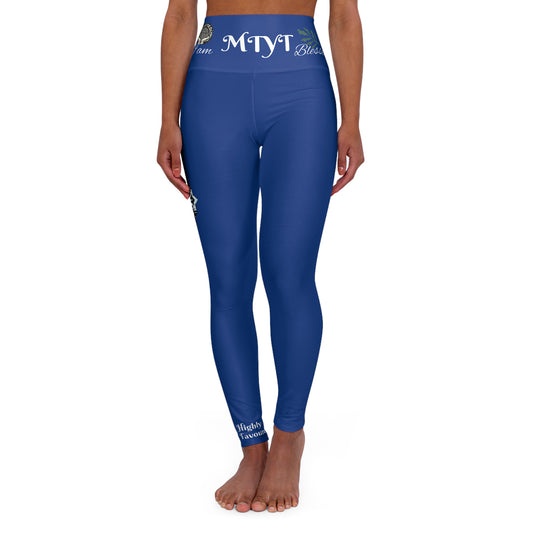 Blue Yoga Leggings - High Waisted 'I Am Blessed and Highly Favored' Design