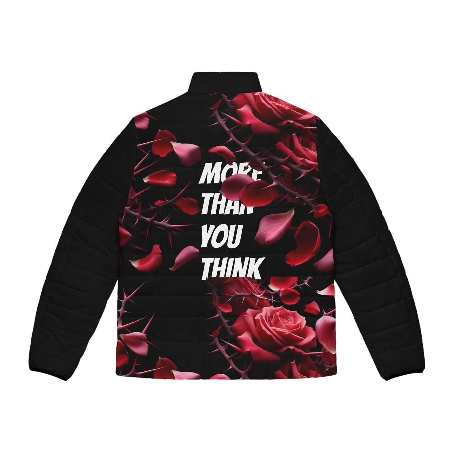 Black -MTYT Men's Puffer Jacket - With Red Roses
