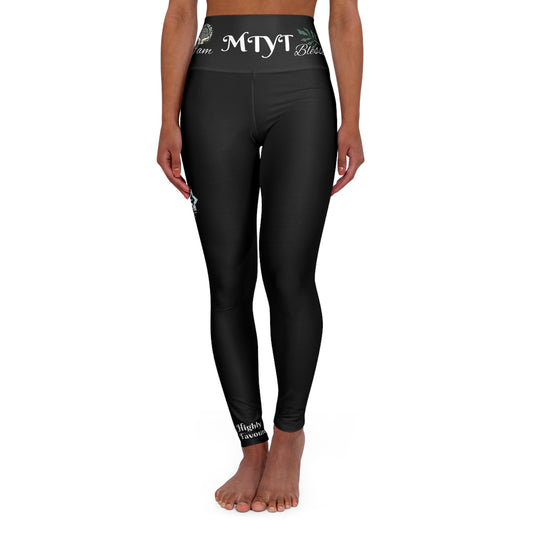 Black Yoga Leggings - High Waisted 'I Am Blessed and Highly Favored' Design