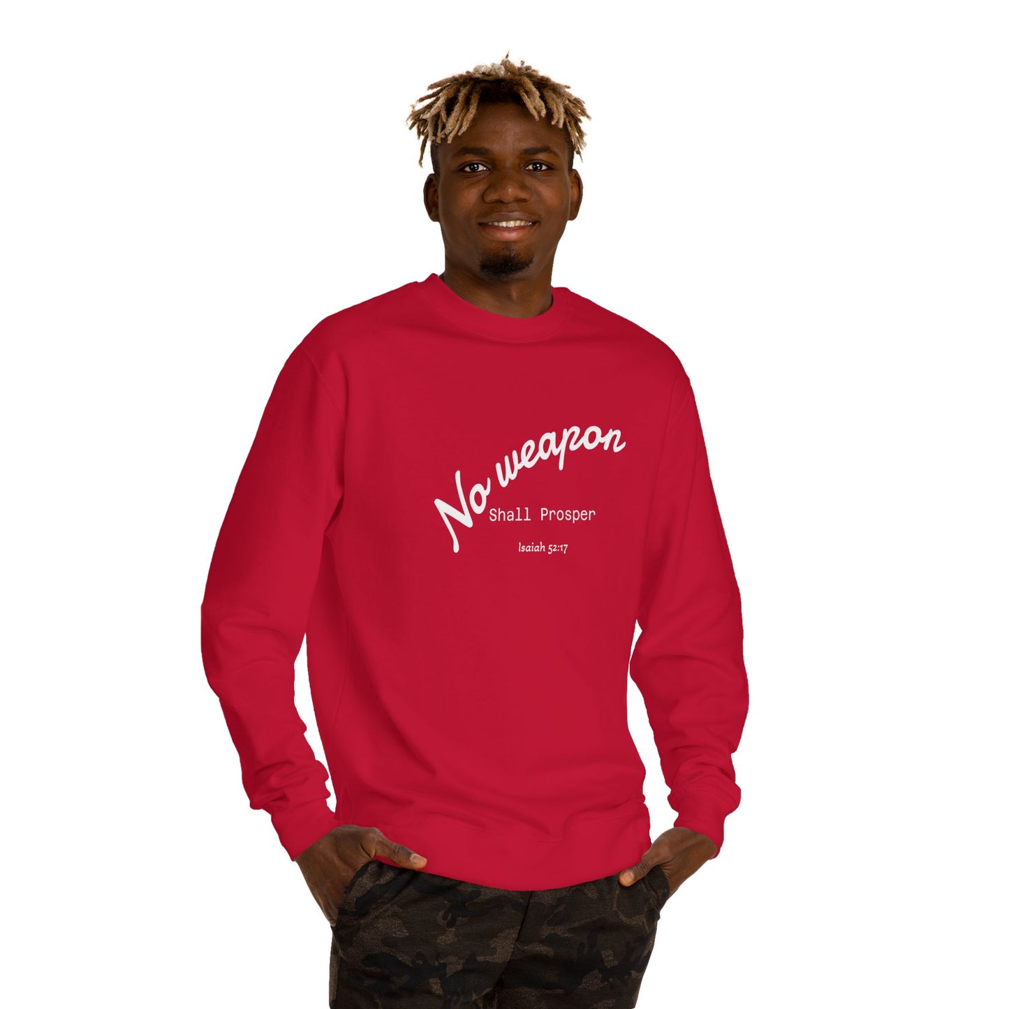 No Weapon Shall Prosper Sweatshirt — Inspirational Biblical Faith Crewneck