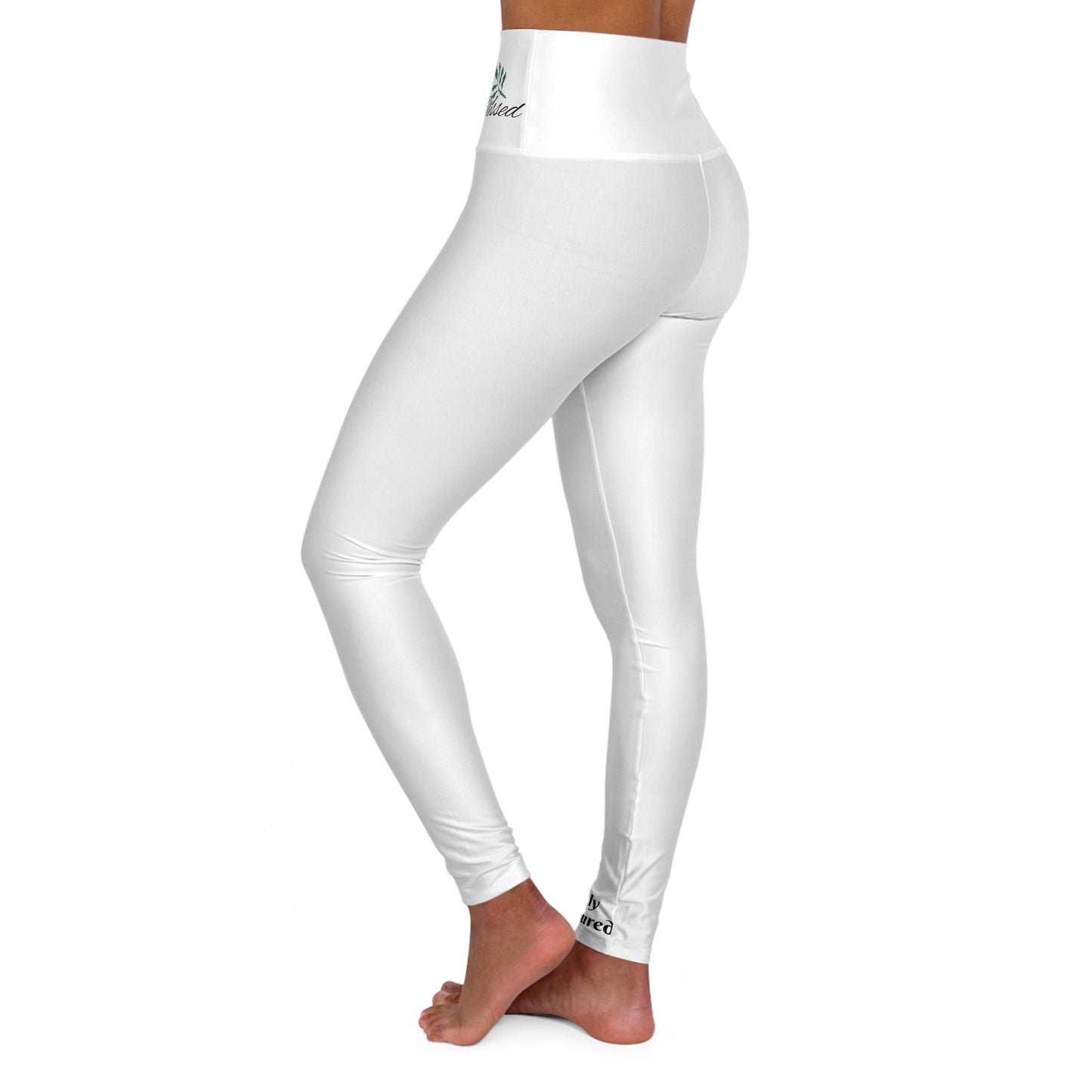 White Yoga Leggings - High Waisted 'I Am Blessed and Highly Favored' Design