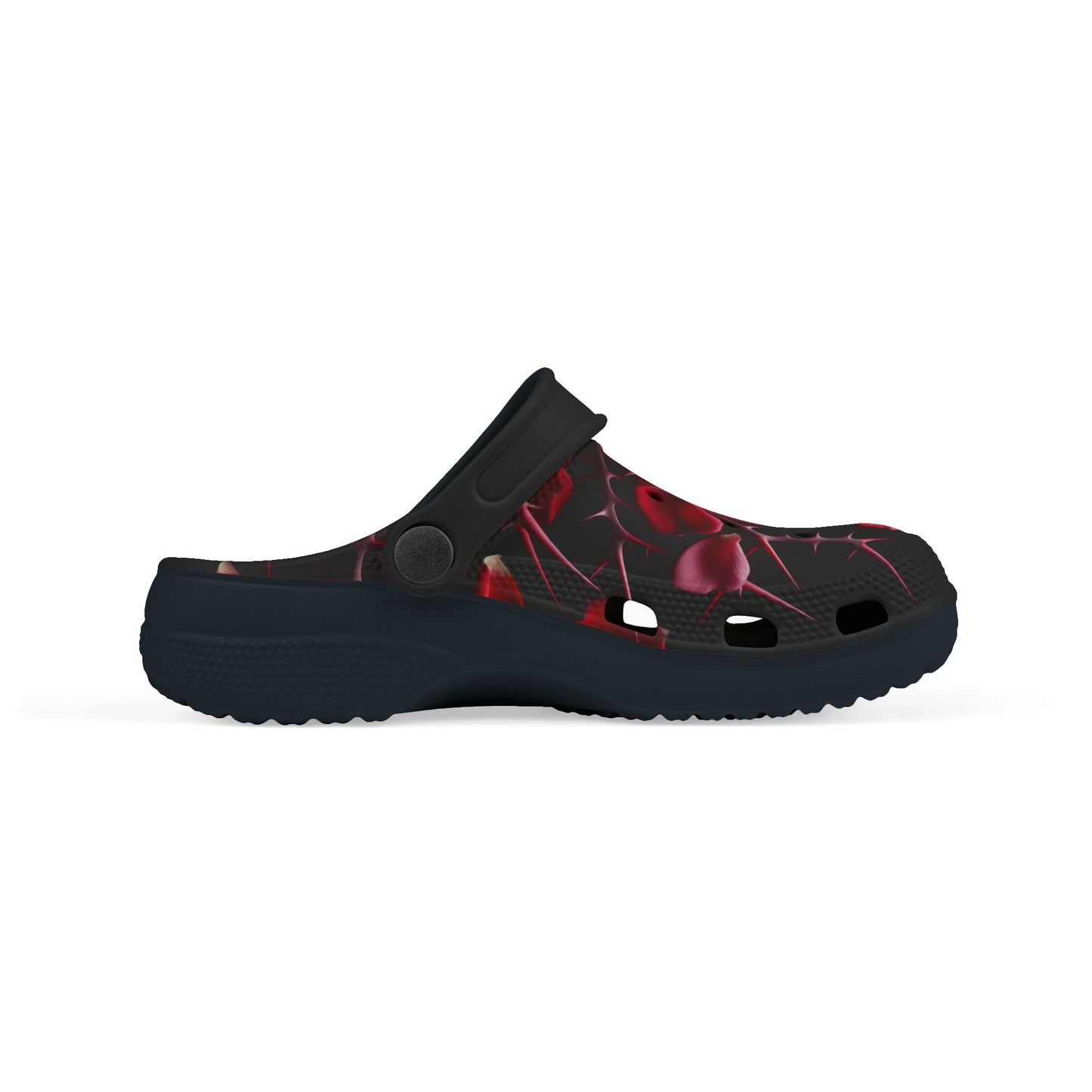 Kids Foam Clogs - Black with Red Roses Design