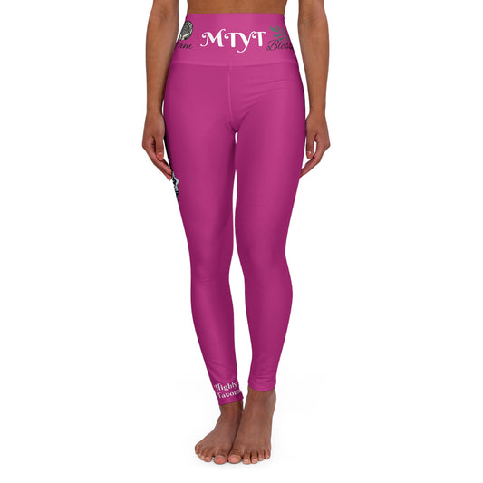 Pink Yoga Leggings - High Waisted 'I Am Blessed and Highly Favored' Design