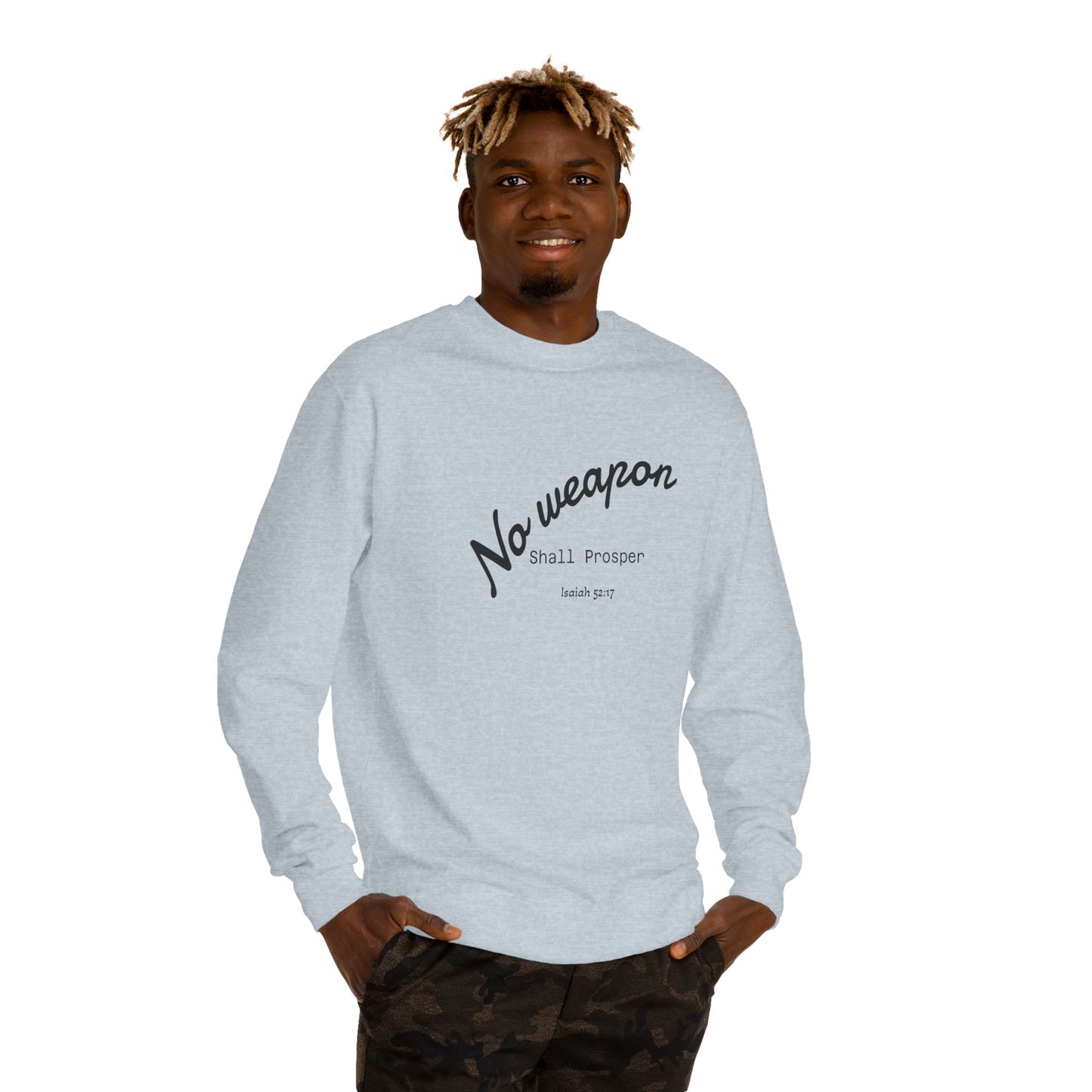 No Weapon Shall Prosper Sweatshirt — Inspirational Biblical Faith Crewneck
