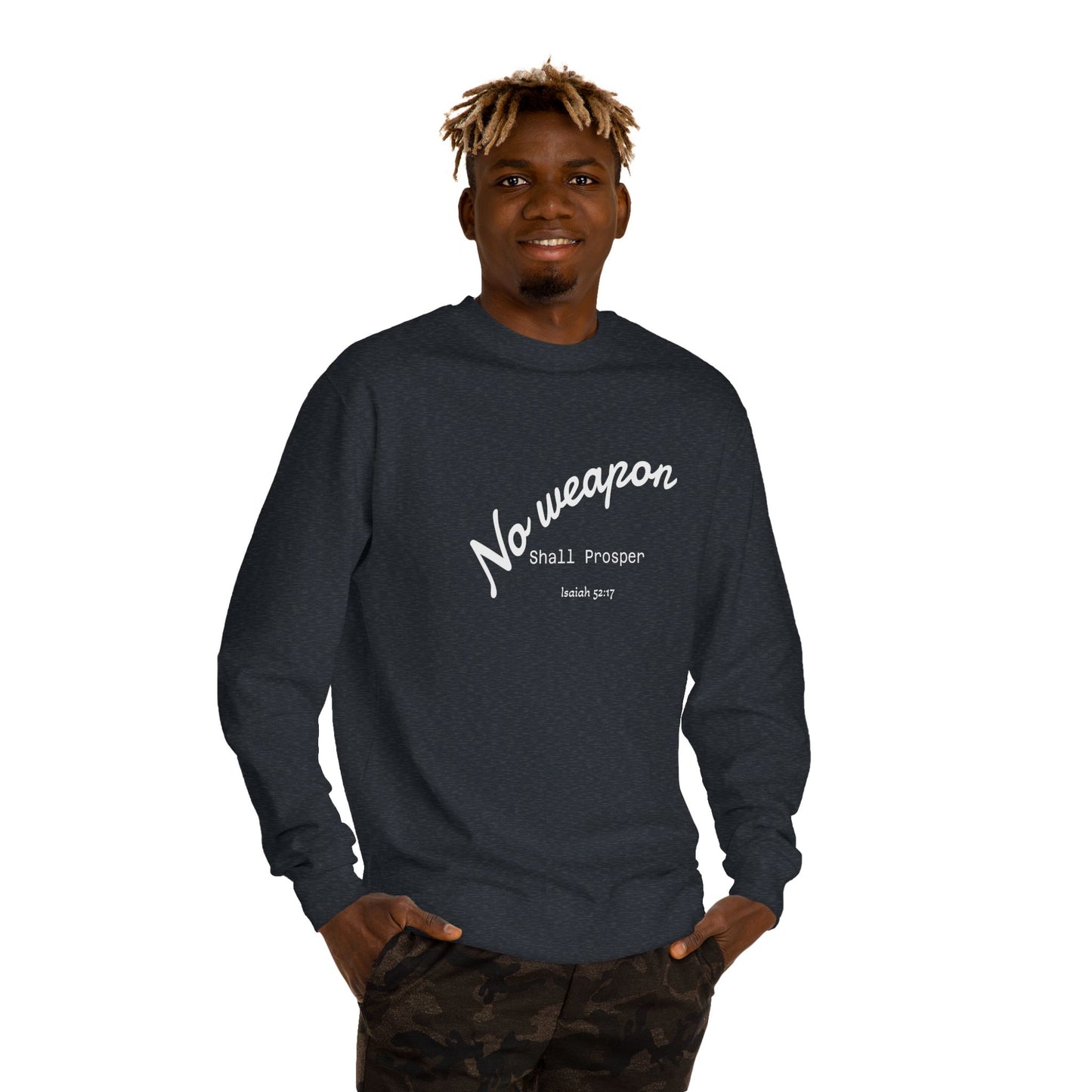 No Weapon Shall Prosper Sweatshirt — Inspirational Biblical Faith Crewneck
