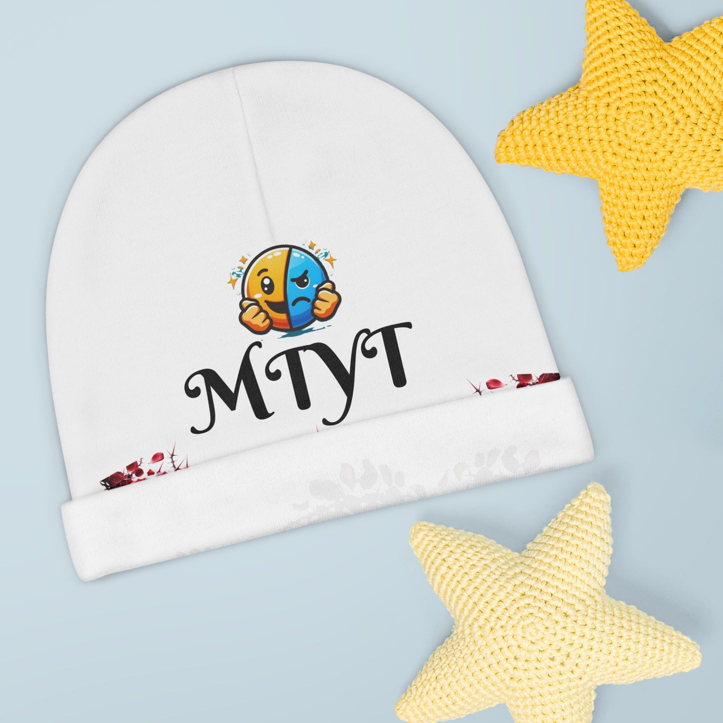 White MTYT  Baby Beanie - with Red Roses