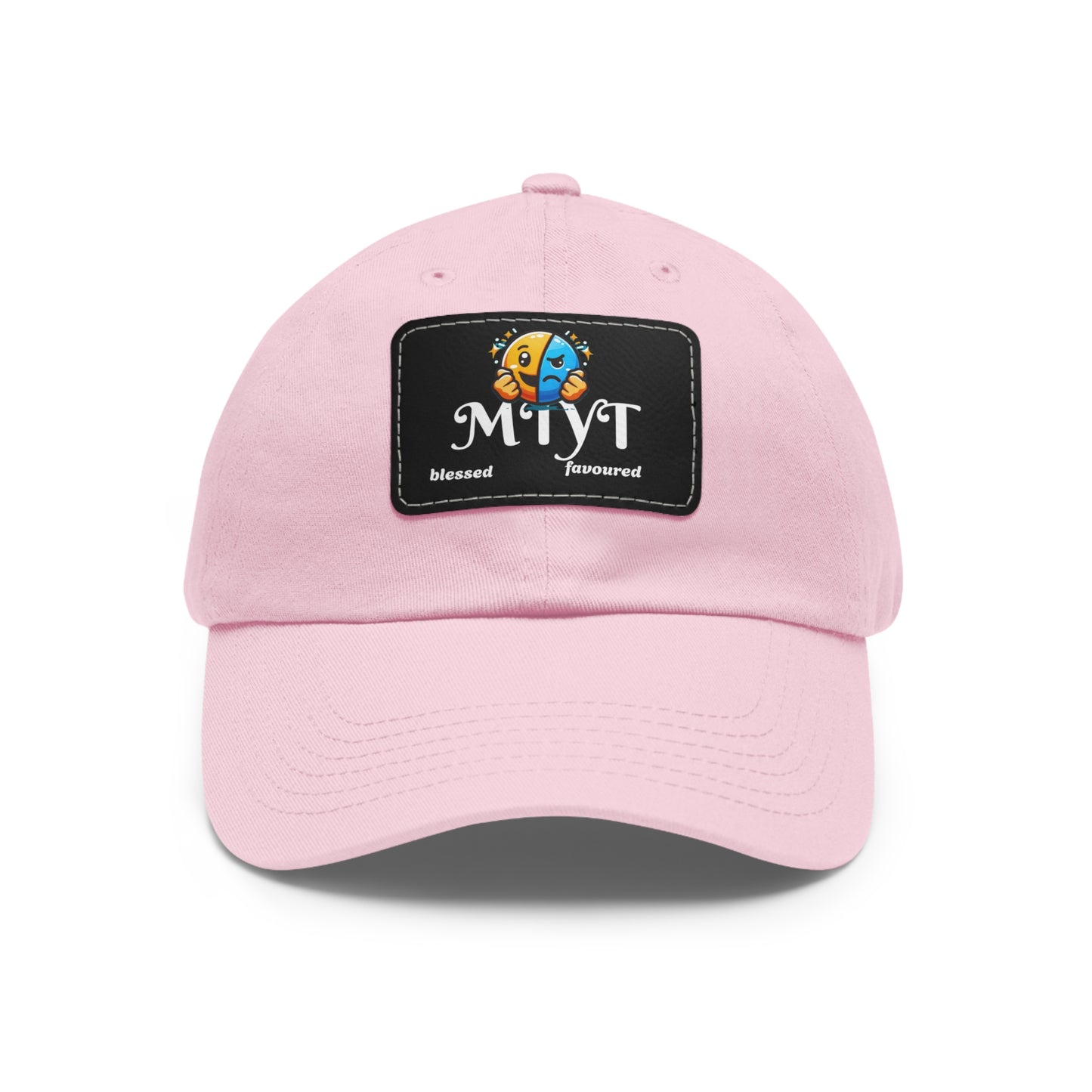Pink dad hat with Black Leather Patch (Rectangle) -MTYT Design
