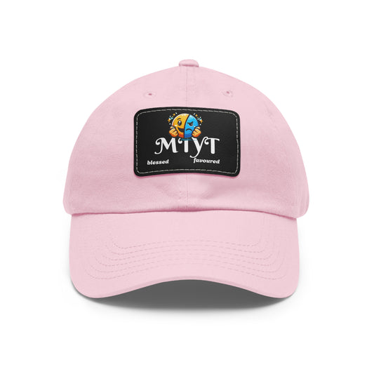 Pink dad hat with Black Leather Patch (Rectangle) -MTYT Design