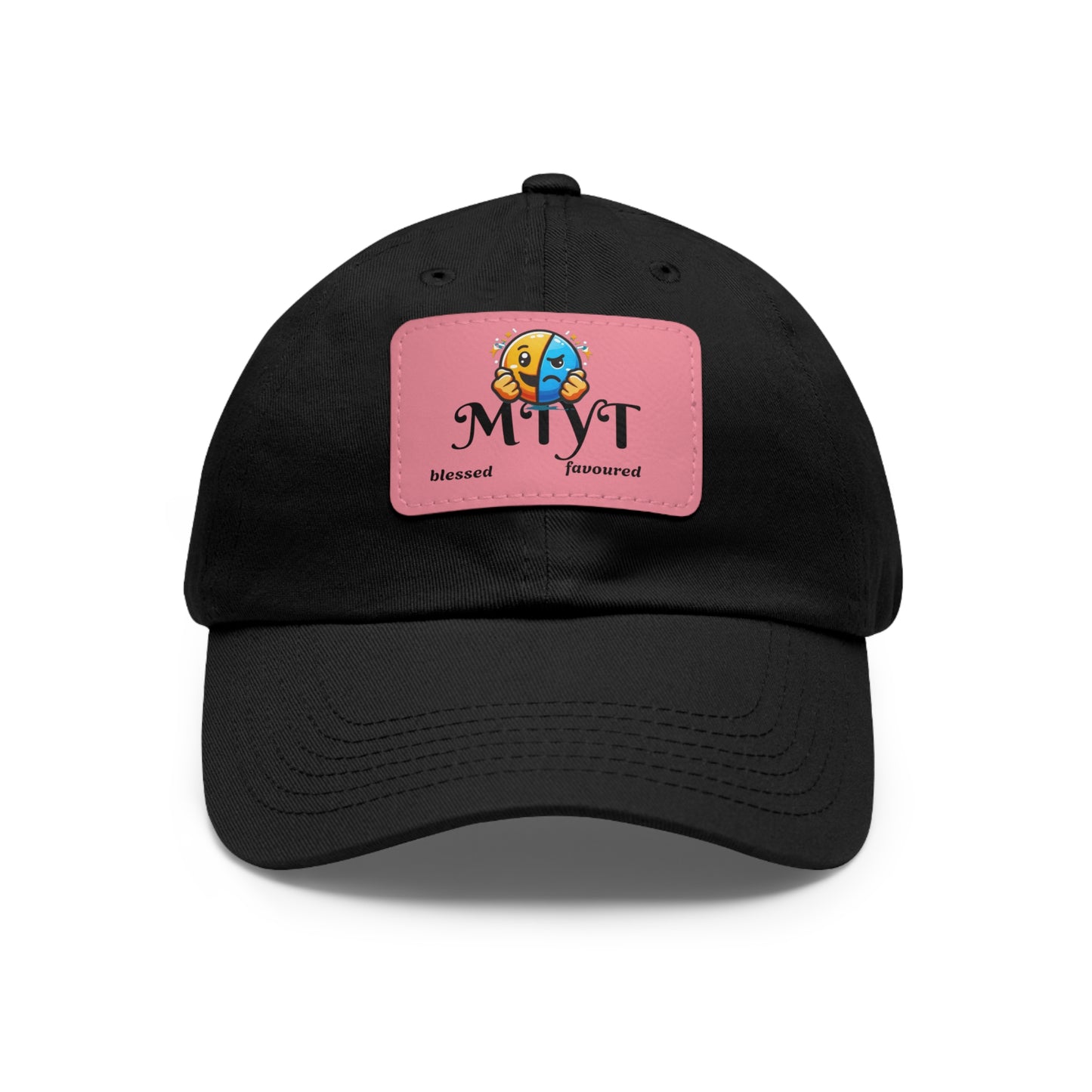 Black Dad Hat with pink Leather Patch (Rectangle)-MTYT Design