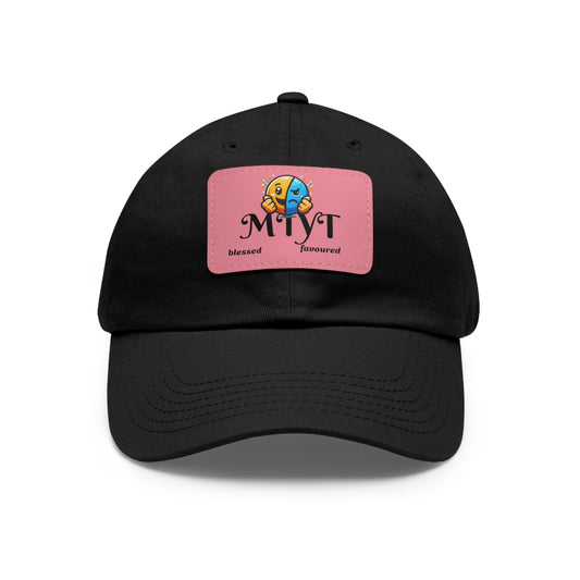 Black Dad Hat with pink Leather Patch (Rectangle)-MTYT Design