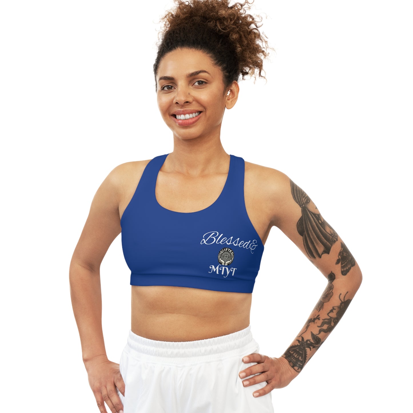 Blue-Blessed and Highly favored Sports Bra  for women