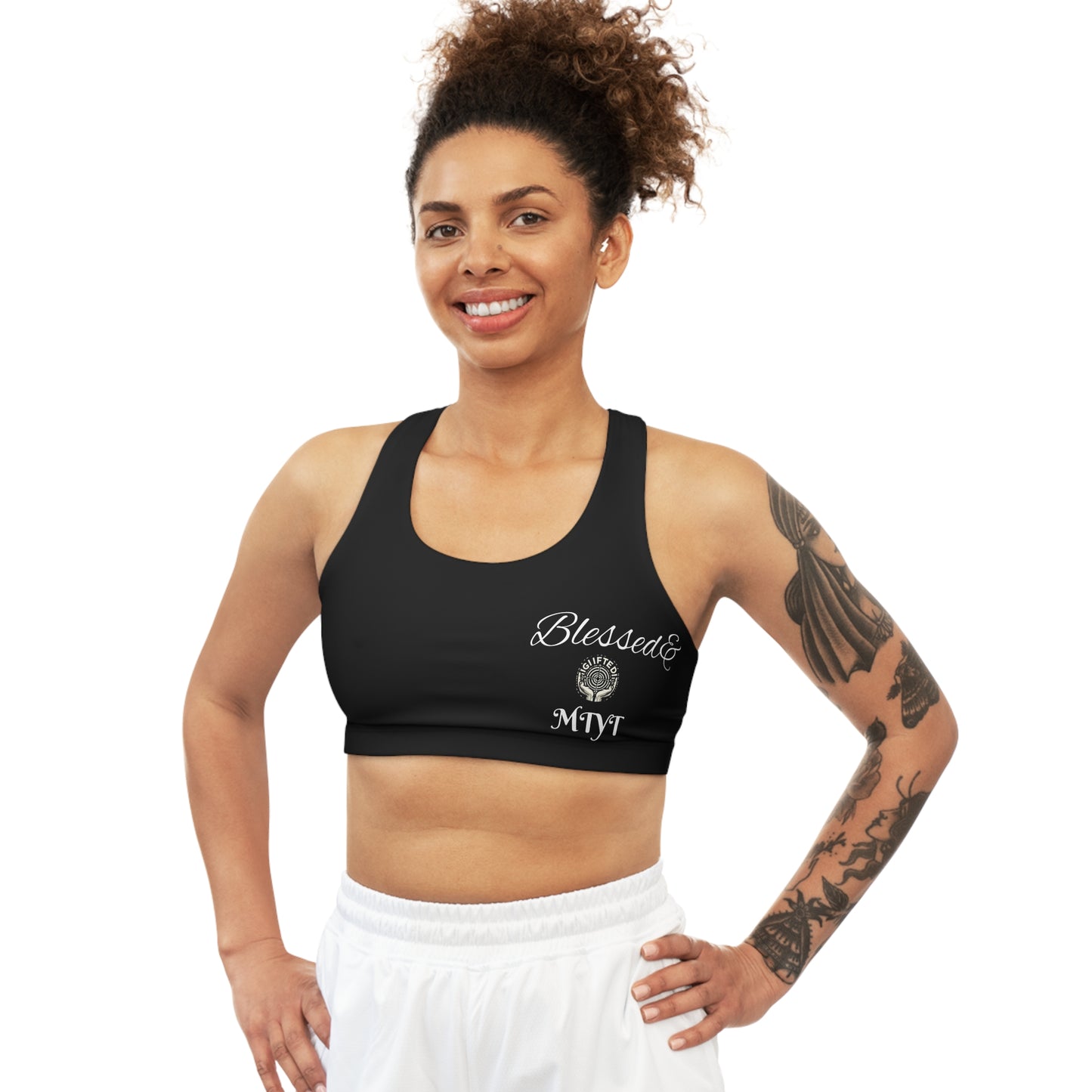 Black- Blessed and Highly Favored Sports Bra for Women