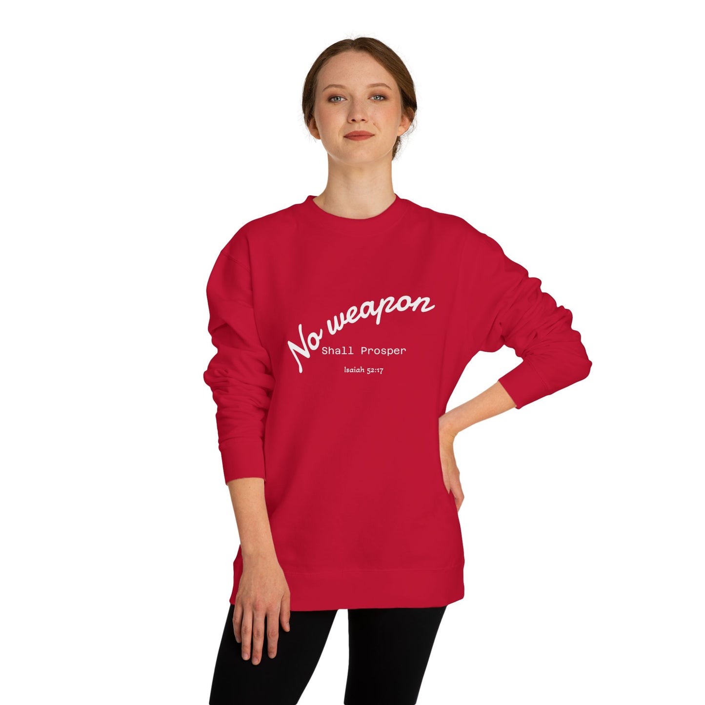 No Weapon Shall Prosper Sweatshirt — Inspirational Biblical Faith Crewneck