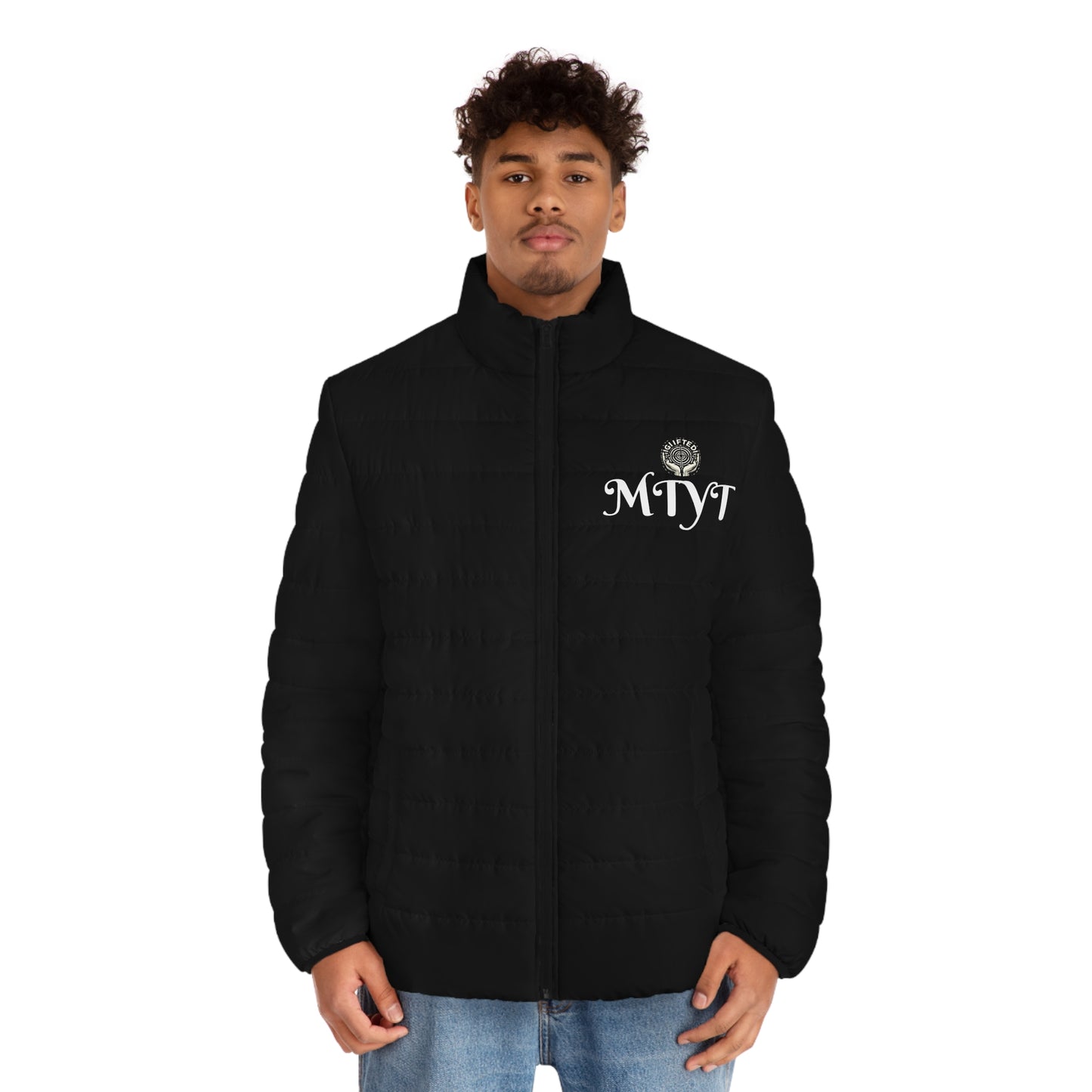 Black -MTYT Men's Puffer Jacket - With Red Roses