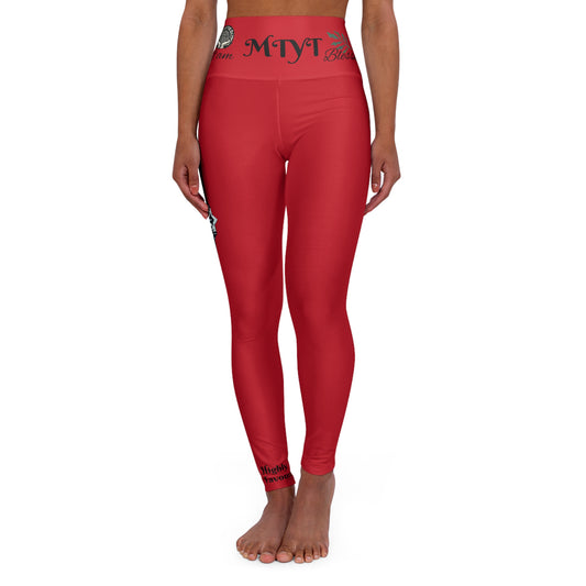 Red Yoga Leggings - High Waisted 'I Am Blessed and Highly Favored' Design