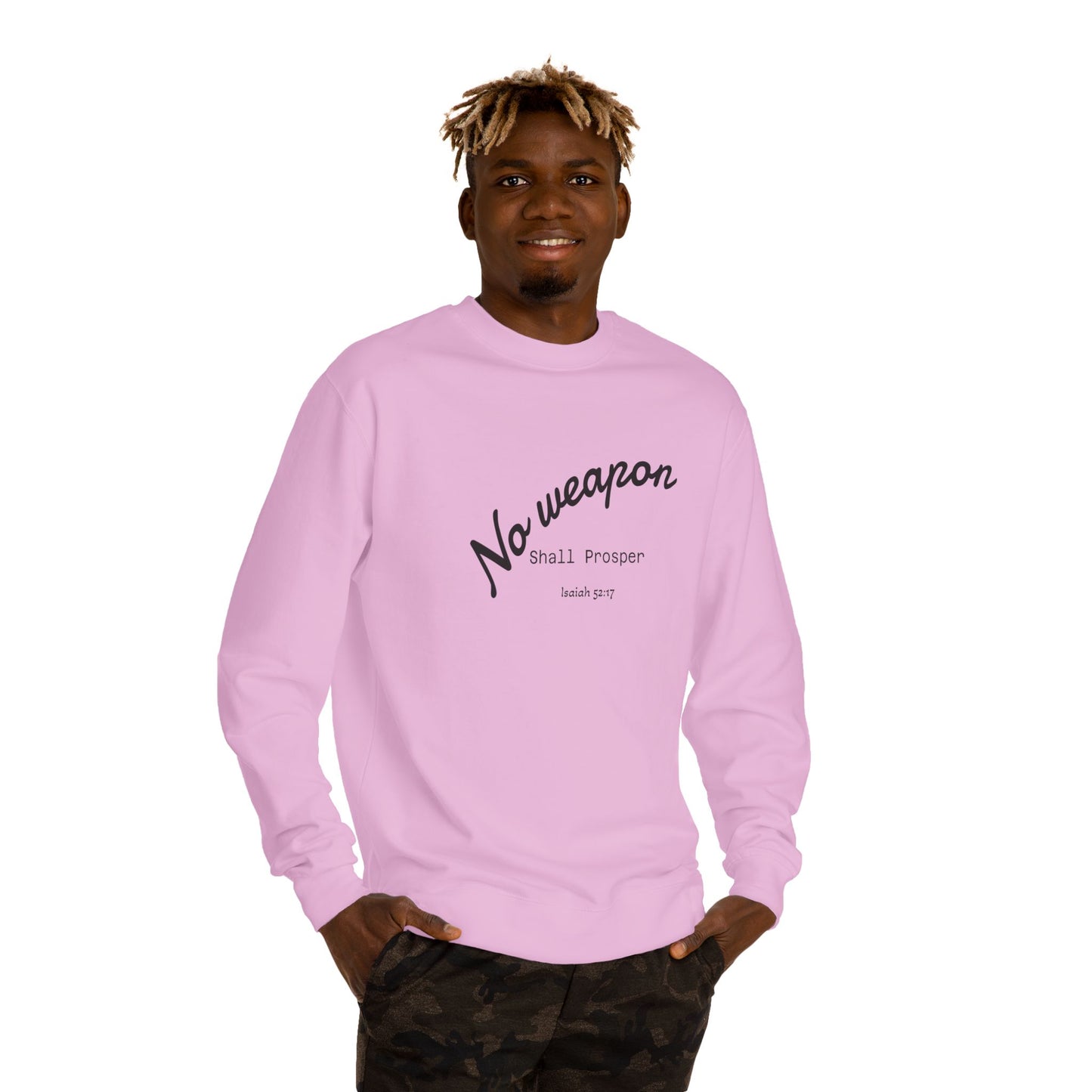 No Weapon Shall Prosper Sweatshirt — Inspirational Biblical Faith Crewneck